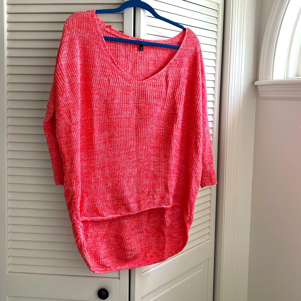 High low drop shoulder coral sweater Express